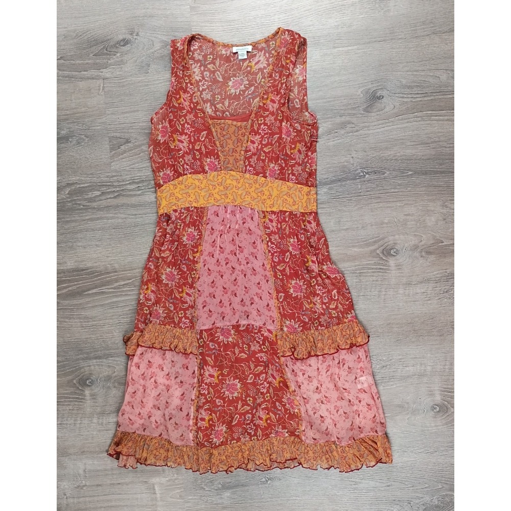 Sundance Crinkle Ruffled Chiffon Tank Dress Zip Patchwork Ruffles Cupro P2